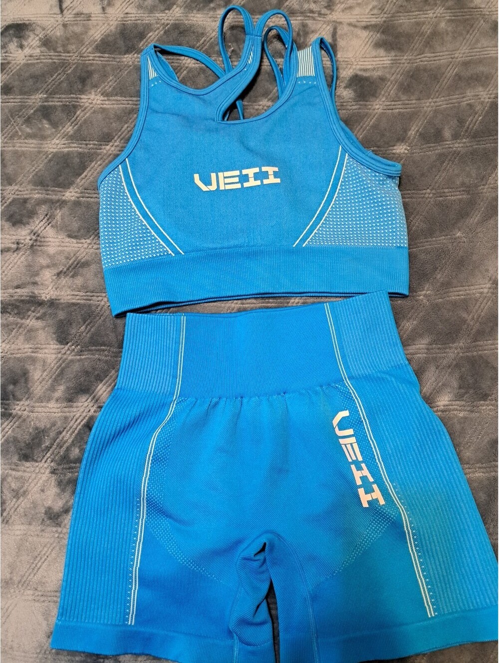 Summer Seamless Yoga Set 2 Pieces Blue Orange Crop top Sport Bra Tank Shorts SM
